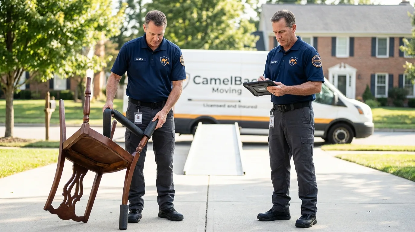 Movers inspecting furniture for damage prevention before loading in Valley Cottage, NY