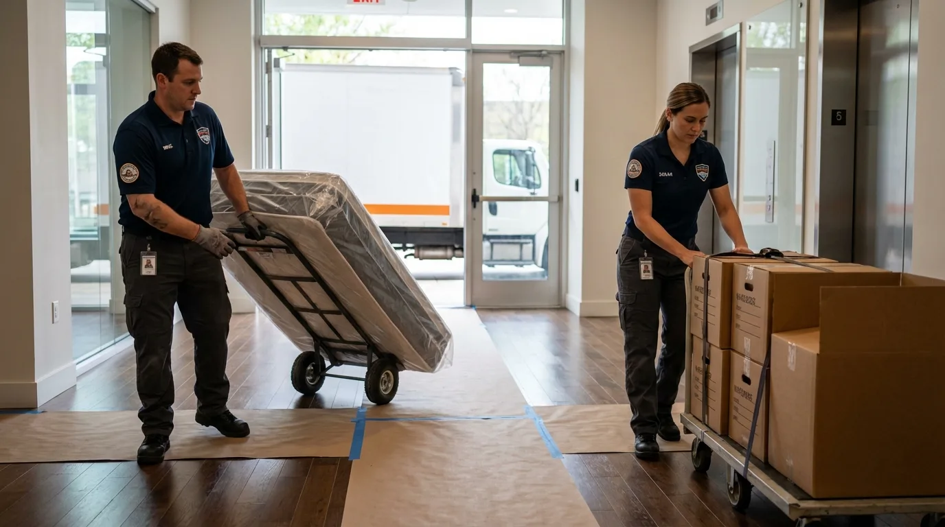 Professional apartment movers loading elevator in Valley Cottage, NY